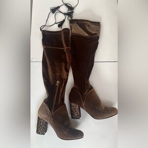 J.Renee Chocolate Velvet Boots with Sparkling Heel